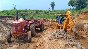Jcb 3dx Backhoe Loader Machine Loading Red Mud In Mahindra 295 DI Tractor | Jcb Video
