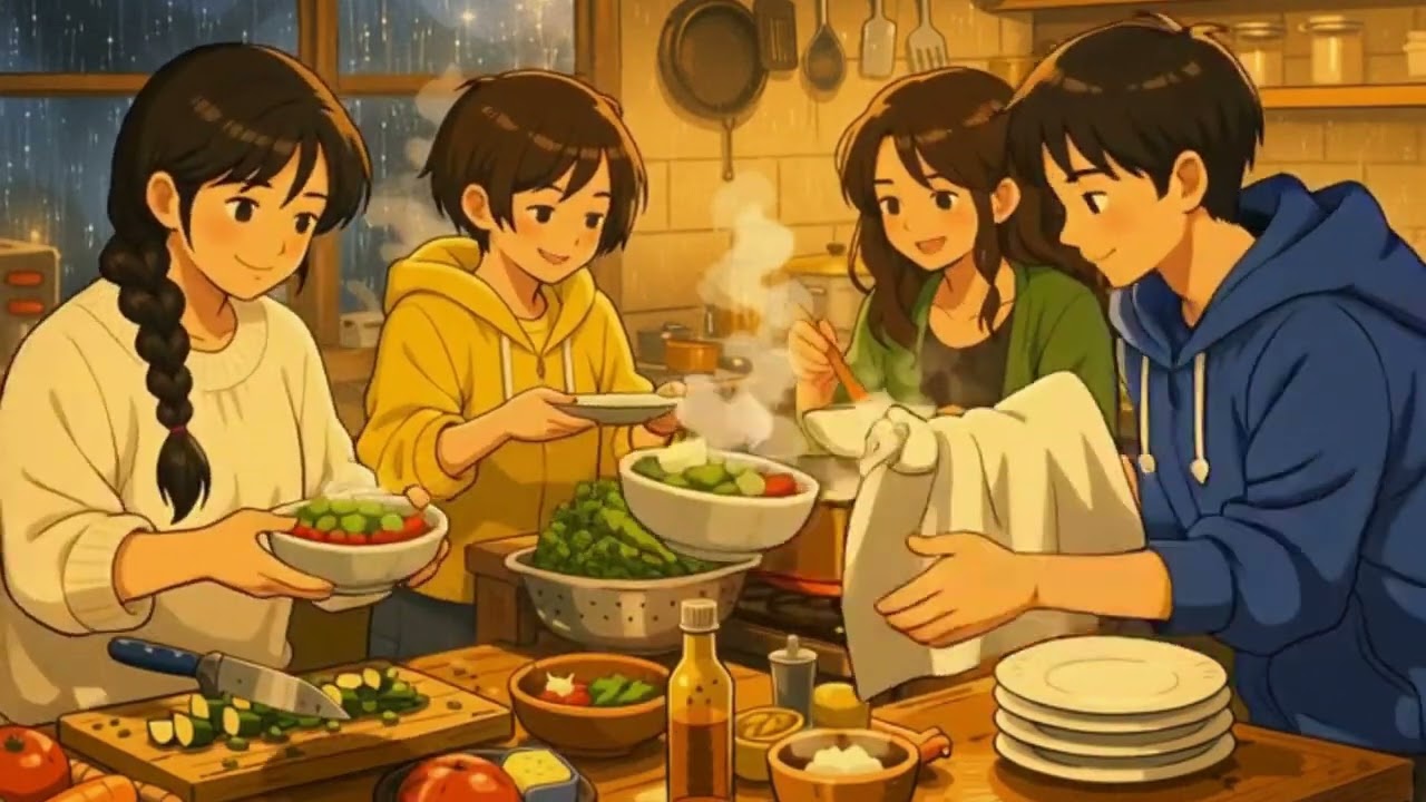 “A Rainy Night with Friends part-1 🌧️🍲 | Ghibli Style ASMR Story”