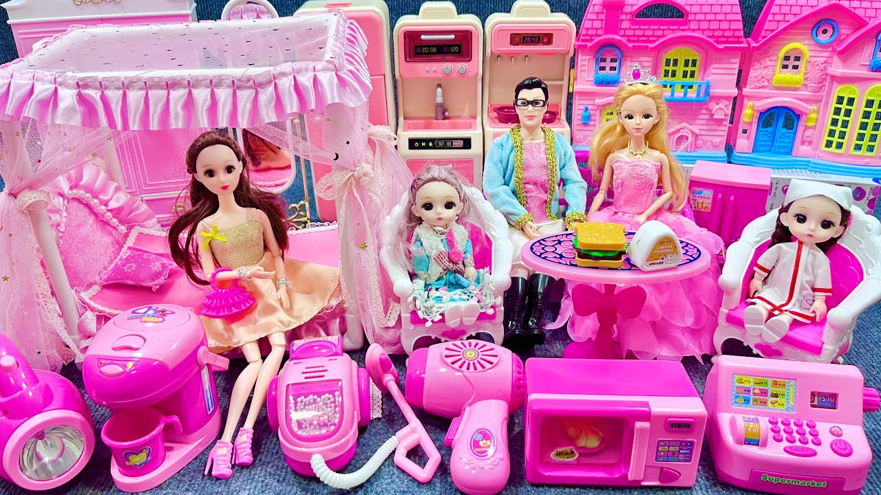 11 Minutes Satisfying with Unboxing Barbie Bedroom,Pink Kitchen Appliance PlaySet Review Toys | ASMR
