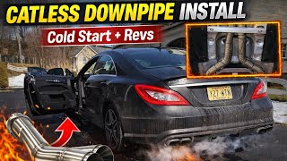 Mercedes CLS 63 Catless Downpipe Install + Revs