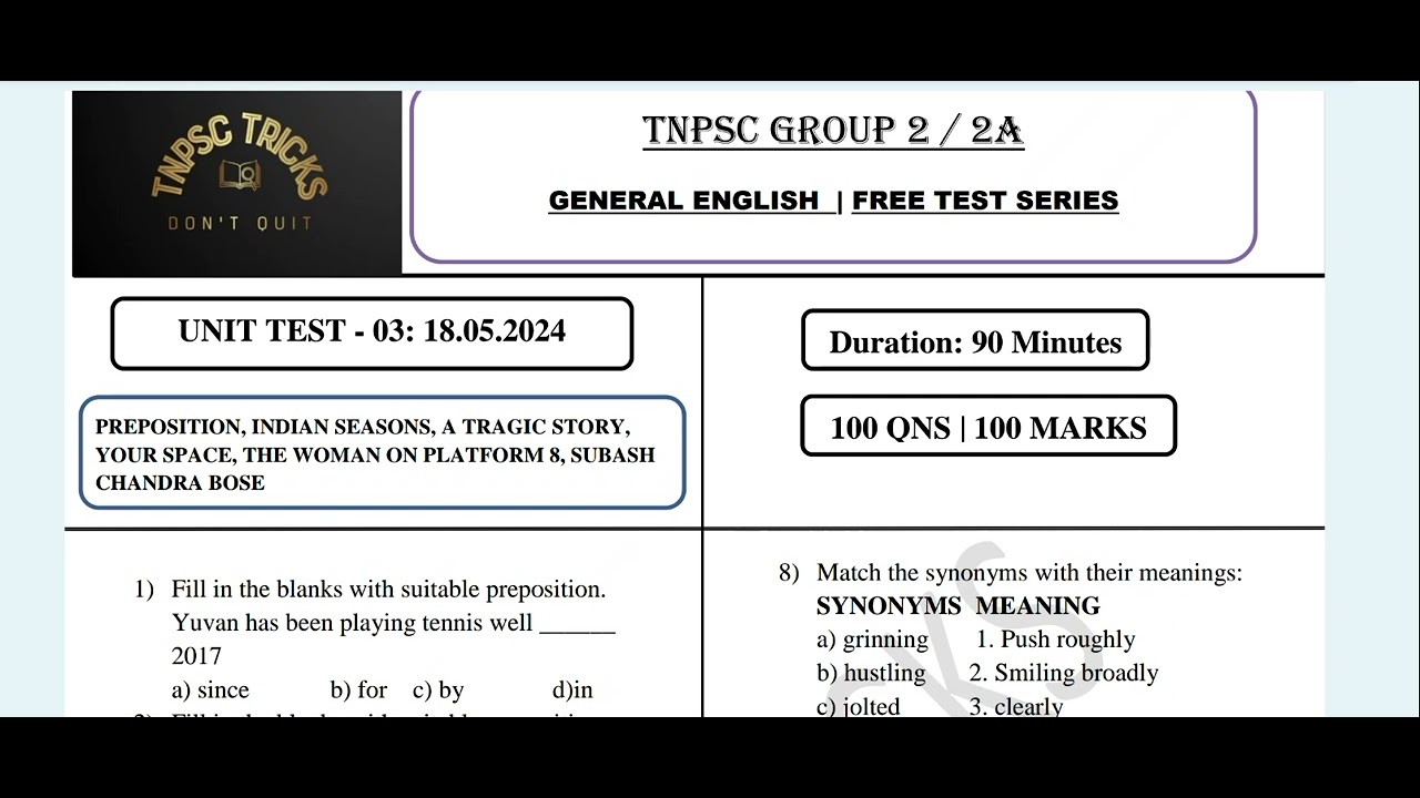 Unit Test - 03 PDF| General English Free Test Series | TNPSC Group 2 ...