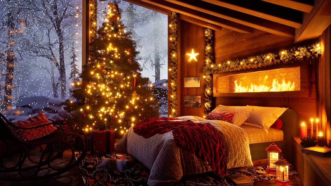 Ultimate Cozy Christmas Retreat: Bedroom Bliss with Fireplace Ambiance and Snowstorm Serenity 🎄❄️