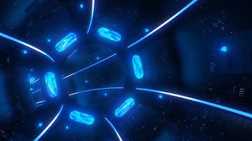 Fly in Futuristic Sci-Fi Spaceship Tunnel of Blue Neon Glow Lights 4K Background VJ Video Effect