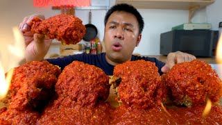 Very spicy fried chicken, on fire ASMR Mukbang