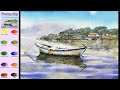 Floating Ship - Landscape Watercolor (sketch, painting process) NAMIL ART