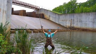 Fishing Under a MASSIVE SPILLWAY!! (crystal clear water)