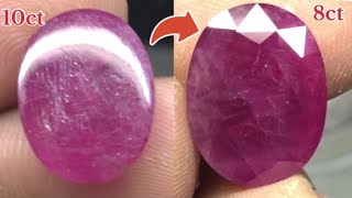 Ruby Gemstone Cabochon To Faceting || Ruby Stone Cutting Handmade #rubygemstone