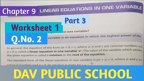 Dav Class 8 Maths Chapter 9 Worksheet 1 ( Q.No. 2 ) || Linear Equations In One Variable ||