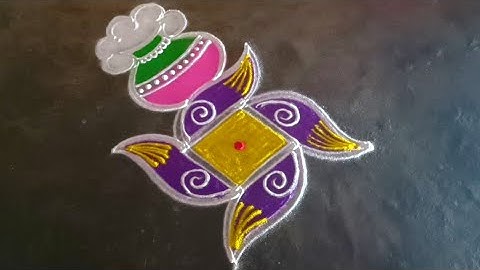 pongal special 5*1 simple rangoli design/#pongalpotrangoli/pongal colorrangoli/gokulramyakolangal