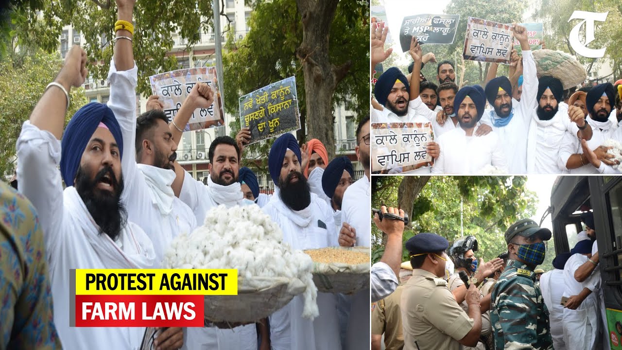 Youth Akali Dal activists protest against farm laws outside Delhi's Krishi Bhawan
