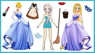 COMPILATION CINDERELLA GO TO PARTY MAKE UP AND DRESS UP ELSA RAPUNZEL PAPER DOLLS