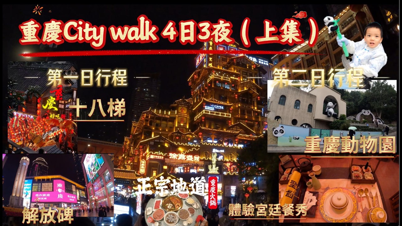 「重慶Citywalk四日三夜」第一日感受重慶山城景點，十八梯，解放碑，洪崖洞丨第二日遊覽重慶動物園，晚上體驗一場宮延餐秀 #重慶 #旅行