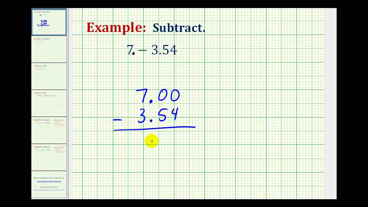 Ex Subtract A Decimal From A Whole Number Positive Result YouTube