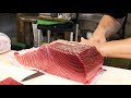 Masterful Giant Bluefin Tuna Cutting! Crafting Luxurious Sashimi by Culinary Maestros