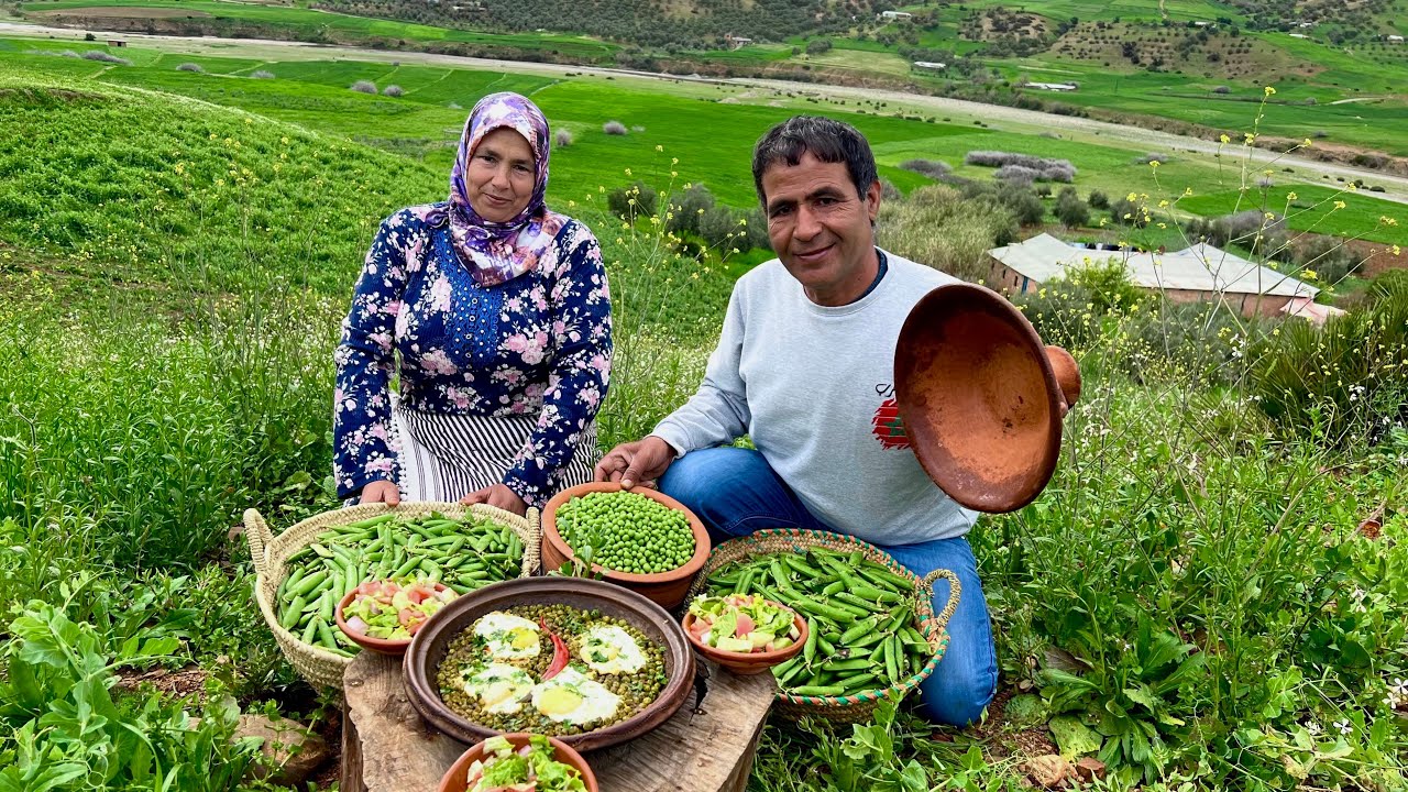 جمع محصول البازلاء و تحضيرها مع البيض البلدي في الهواء الطلق