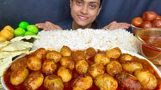 Lots Of Spicy Egg Bhuna With Basmati Rice Extra Gravy Papad Gulab Jamun Mango Rasgulla Eating