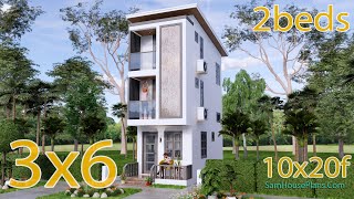 Small House Plan (3x6 Meters) Simple House (2 Beds 3 Baths)