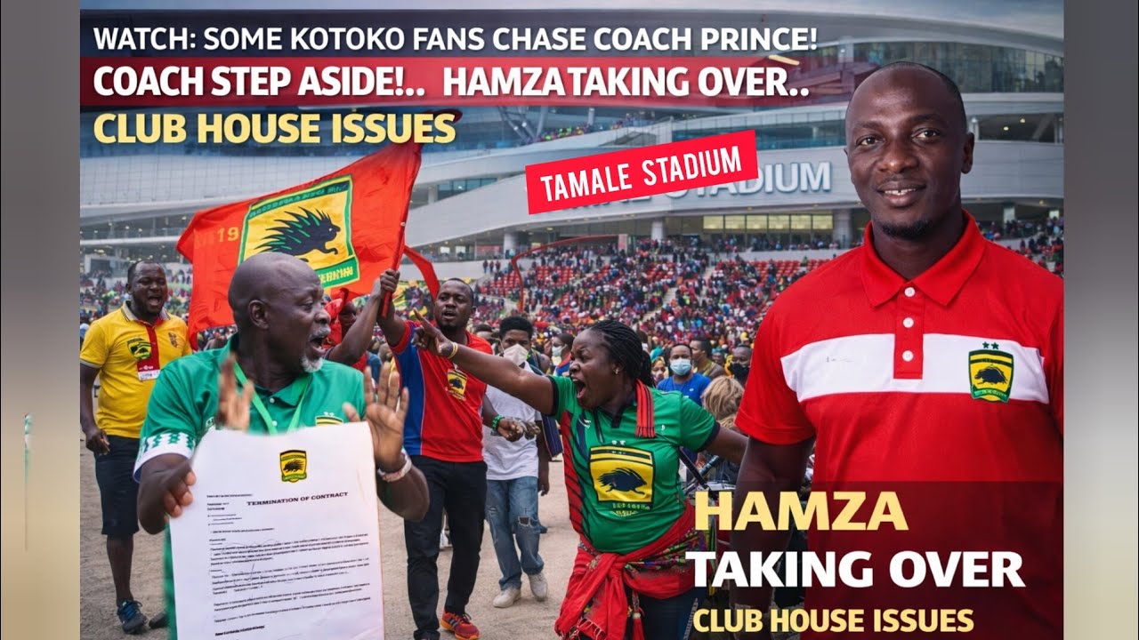 WATCH: SOME KOTOKO FANS CHASE COACH PRINCE!..COACH STEP ASIDE!..HAMZA TAKING OVER..CLUB HOUSE ISSUES