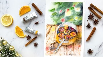 Paint and Cook With Me | Watercolor Winter Christmas Mulled Wine