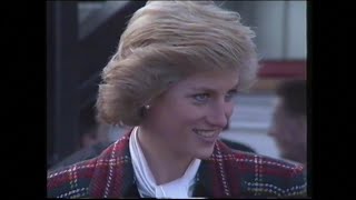 (RARE HD) Princess Diana in a tartan coat opens a Ski Slope and watches parachutists in London, UK