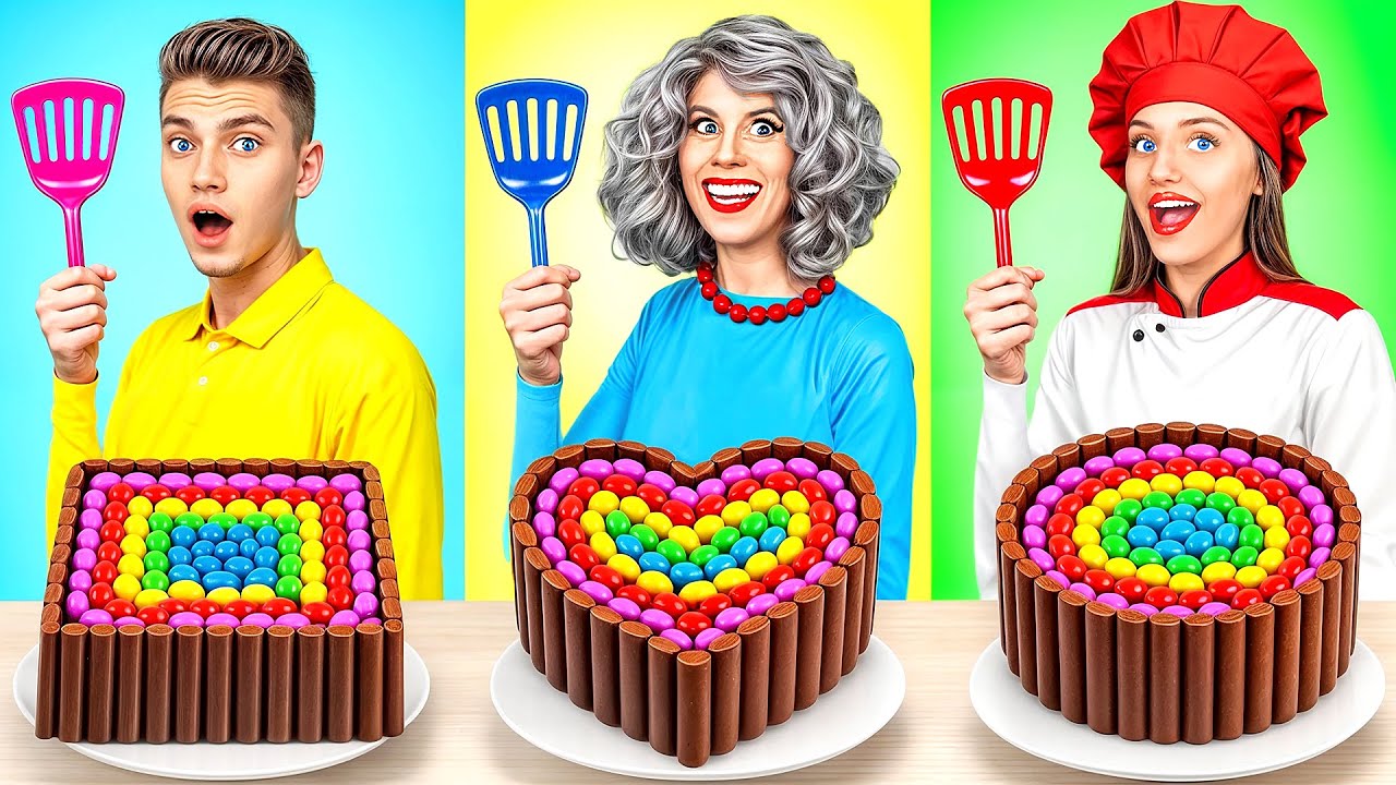 Me vs Grandma vs Chef Cooking Challenge | Cake Decorating Sweet ...