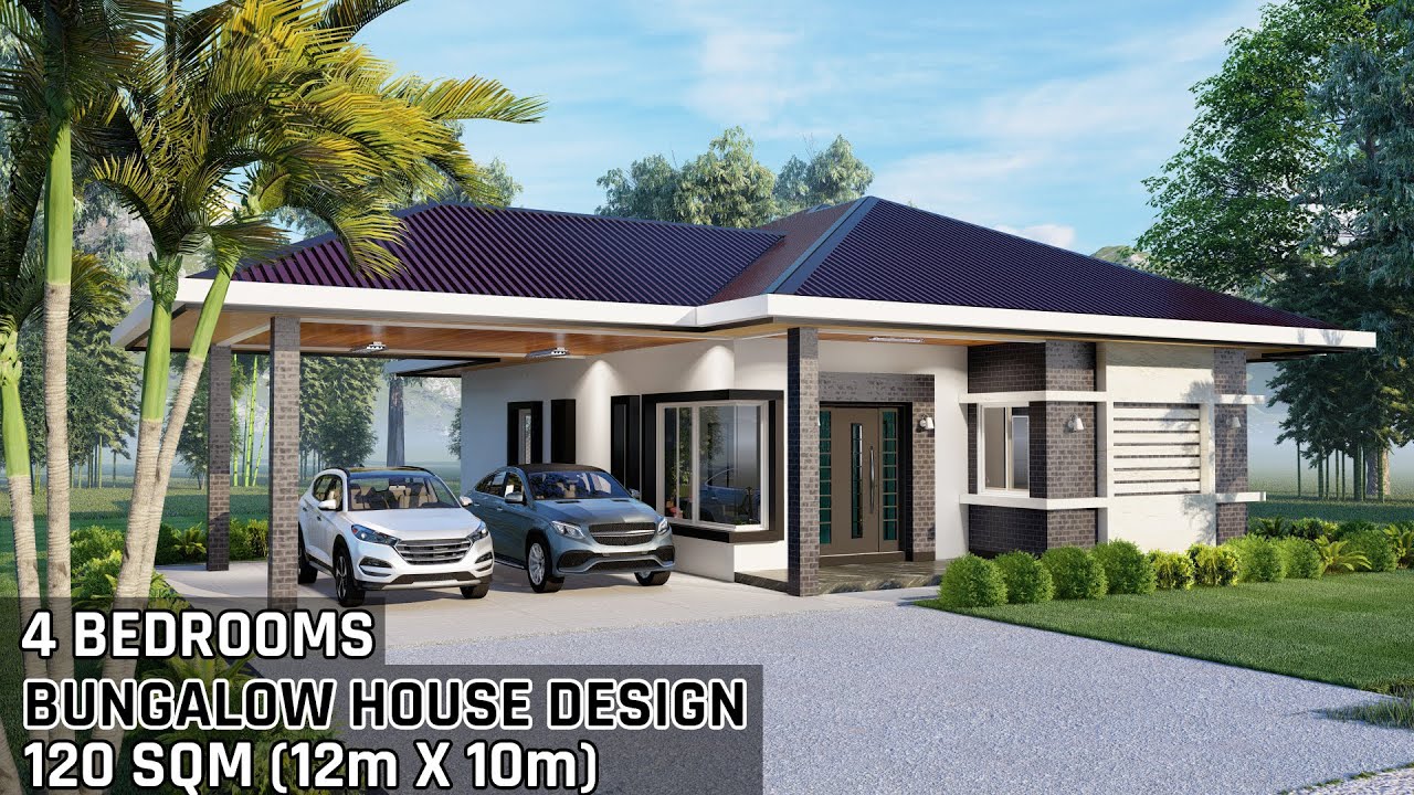 BUNGALOW HOUSE DESIGN 120 SQM (12m X 10m) | 4 BEDROOMS