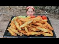 Amazing Salmon Fin Crispy Cooking - Tiny Shrimp Past Sauce Cooking - Cooking With Sros