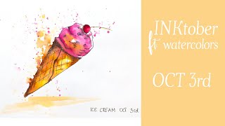 Inktober for beginners - ink ft. watercolors - ice cream