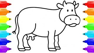 تعليم رسم للأطفال رسم بقرة مع تلوينها سلسلة تعليم حيوانات للاطفال coloring pages for kids cow