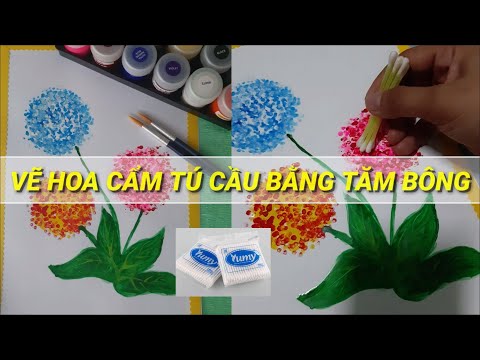 Video Vẽ hoa cẩm tú cầu bằng tăm bông | Vẽ bằng tăm bông |... - youtube