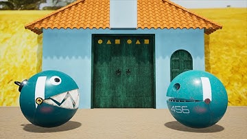 Pacman, Mecha Dog, and Rolling Robot Take on a Futuristic Labyrinth Full of Traps and Challenges