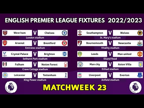 English Premier League Fixtures 2022