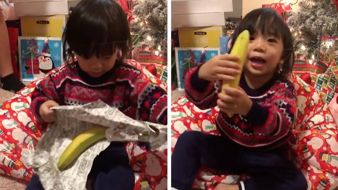 Excited Toddler Gets Banana For Christmas YouTube