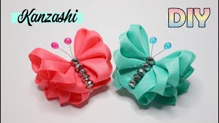 DIY  NEW KANZASHI Butterfly Tutorial | Kanzashi Flower | Bros Kupu Cantik | Ribbon flower