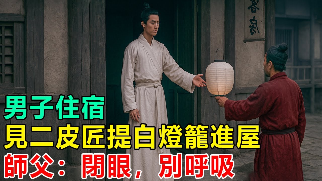 民間故事：男子住宿，見二皮匠提白燈籠進屋，師父：閉眼，別呼吸