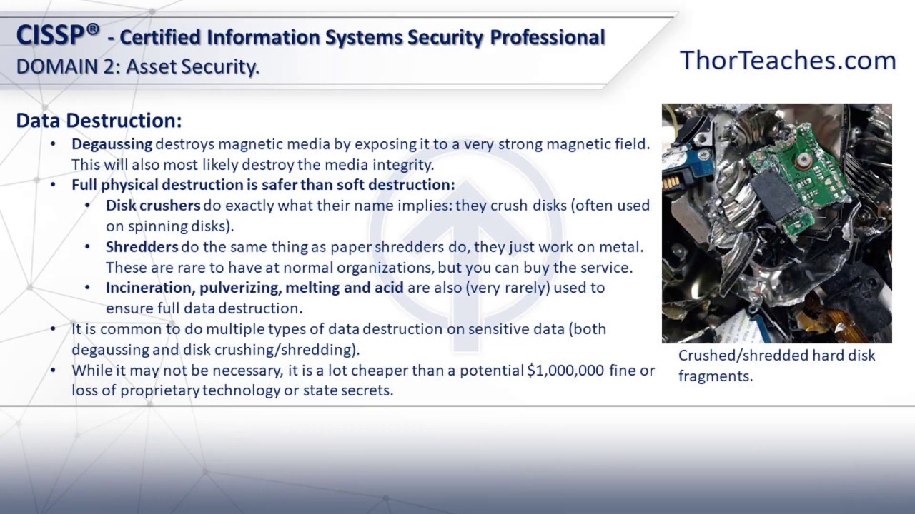 CISSP Domain 2: Asset Security - Data remanence and destruction - YouTube