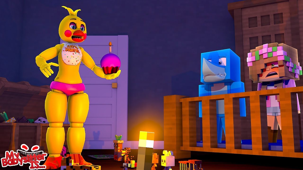 MY BABYSITTER IS.... FNAF CHIKA !!! Minecraft w/ Sharky and Little Kelly