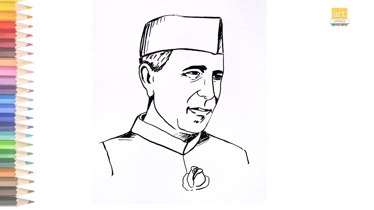 How to draw Jawahar Lal Nehru - First Prime Minister of India