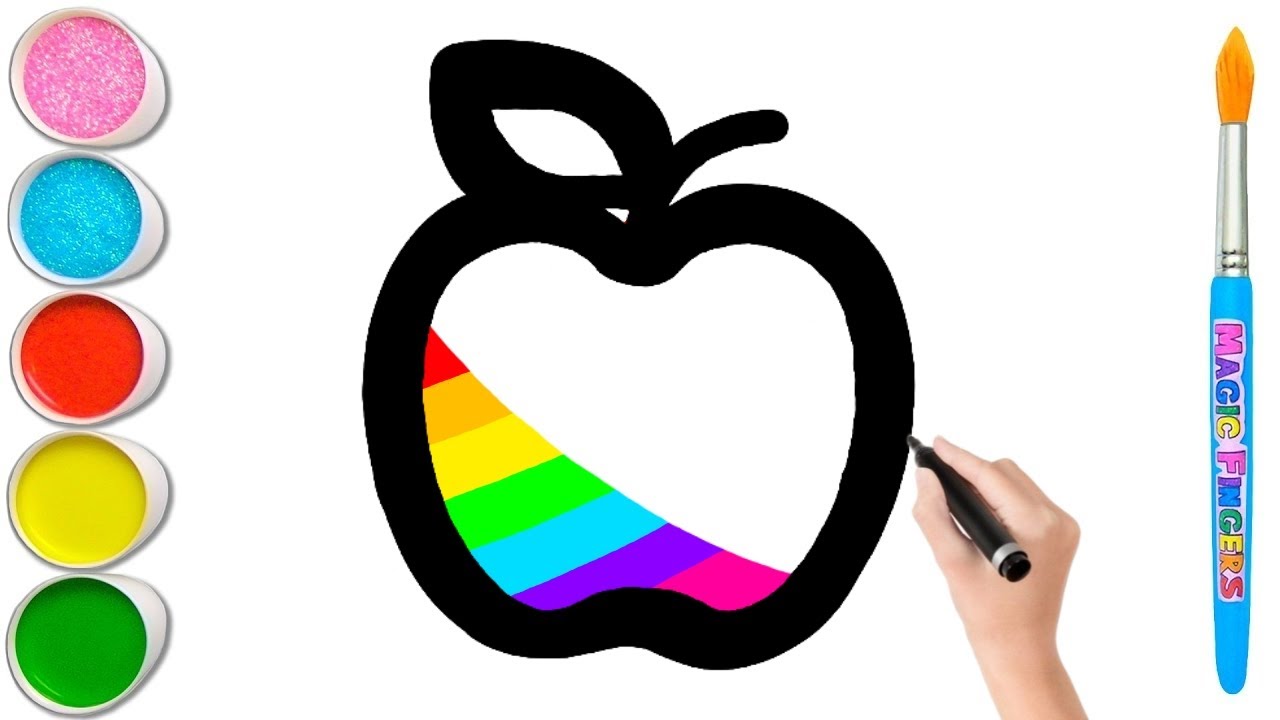 Dibujo y colorear manzana arcoiris 🍎🌈🍎 dibujo para niños