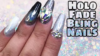 HOLO NEW YEARS NAILS | Holographic Ombre & Bling Nails for New Years Eve 2019
