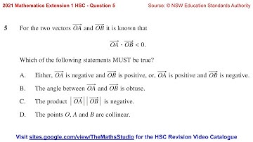 2021 Maths Extension 1 HSC Q5 How to apply properties of dot product of two vectors