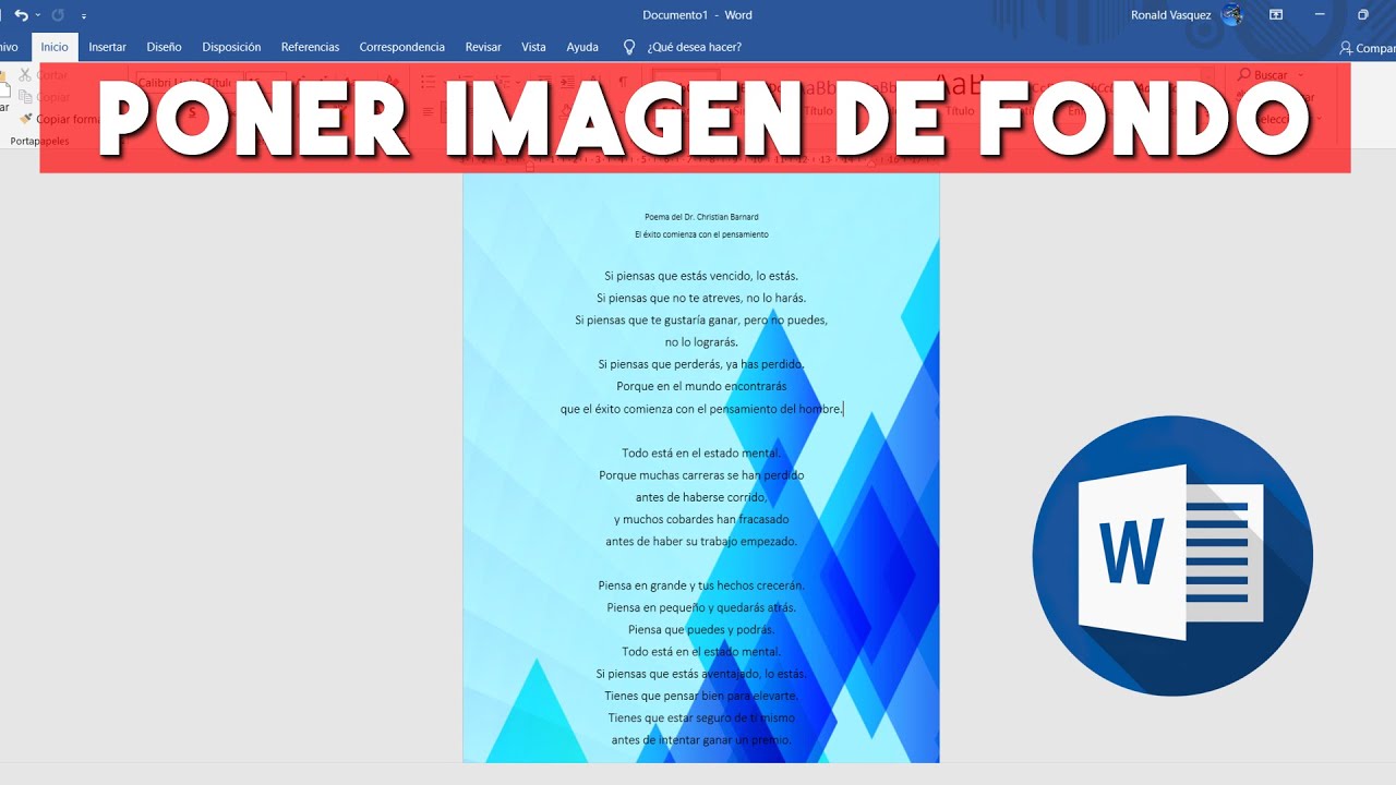 Como Poner Fondo En Word Como Insertar una Imagen de Fondo en Word (Imagen Detras del Texto) -  YouTube