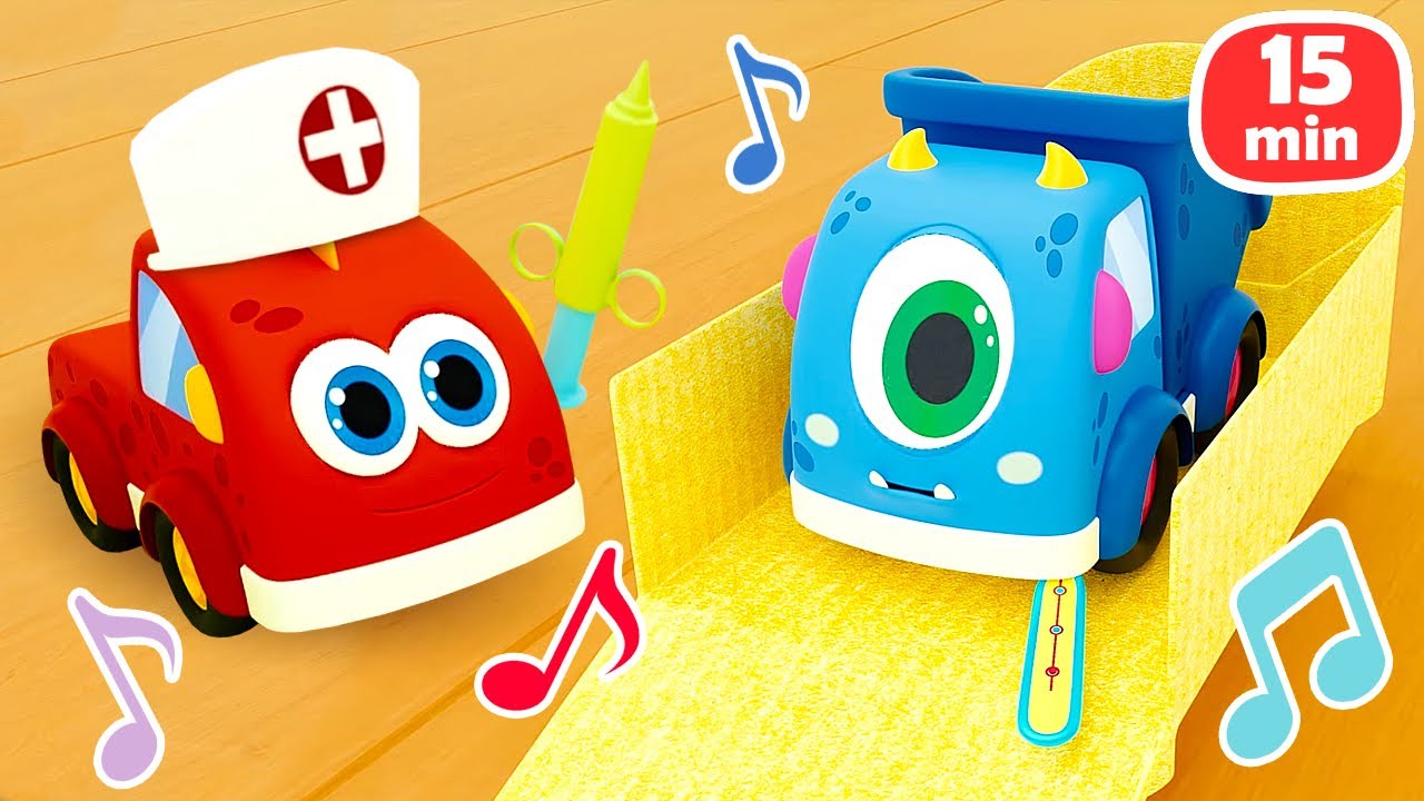 The little monster cars are sick! Here comes the doctor and help them. Funny songs for kids.