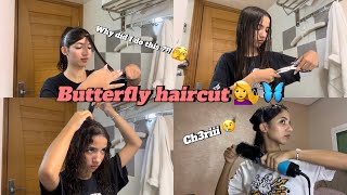 Butterfly haircut 🦋💇‍♀️ قطعت شعري بوحدي فالدار كنت غندير شي كارثة