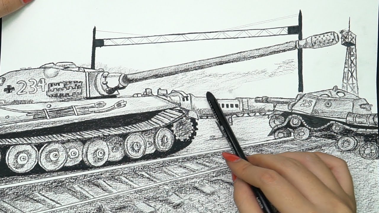 The best picture of the tank shooting scene - Pencil Drawing Tank |  Art Director