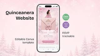 Pink Winter Quinceañera Invitation Canva, Frosty Snowflake Sweet 15 & 16, RSVP Music, Winter Floral