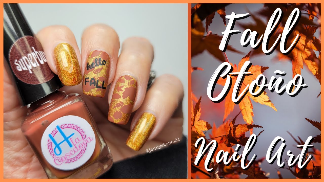 Fall Nail Art Tutorial English & Español Otoño Manicura Nail Stamping con H la Cosedora & Ejiubas