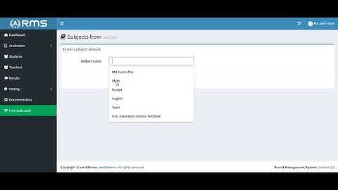 How to create subject on result management system