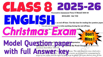 Class 8 English Christmas Exam Model Question Paper 2025 and Answer key