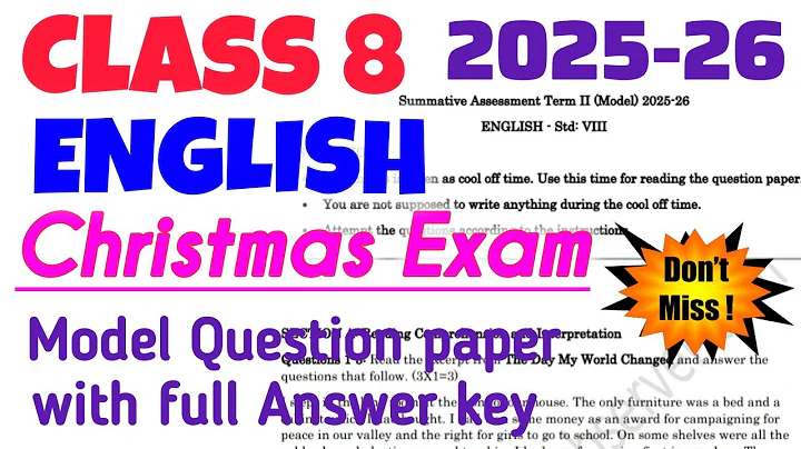 Class 8 English Christmas Exam Model Question Paper 2025 and Answer key